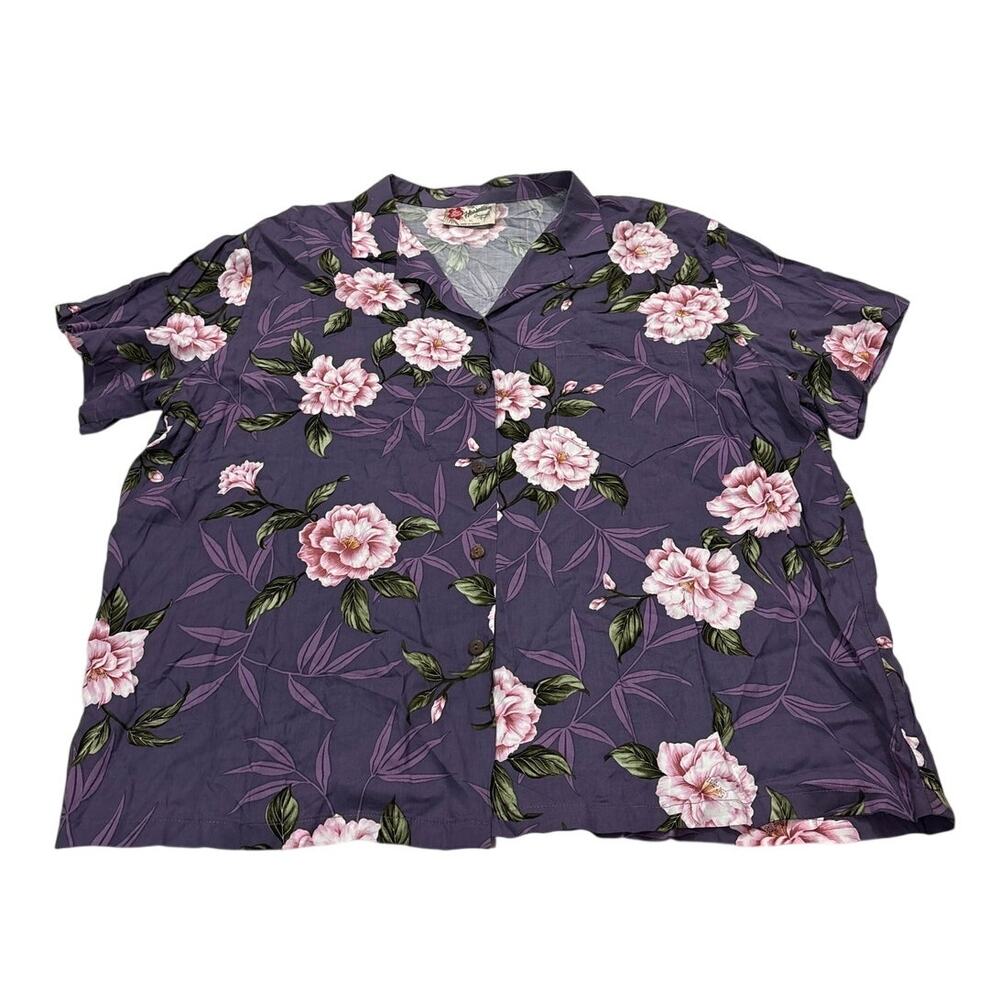 Hilo Hattie Mens XL Purple Hawaiian Shirt Button Down Short Sleeve Vacation